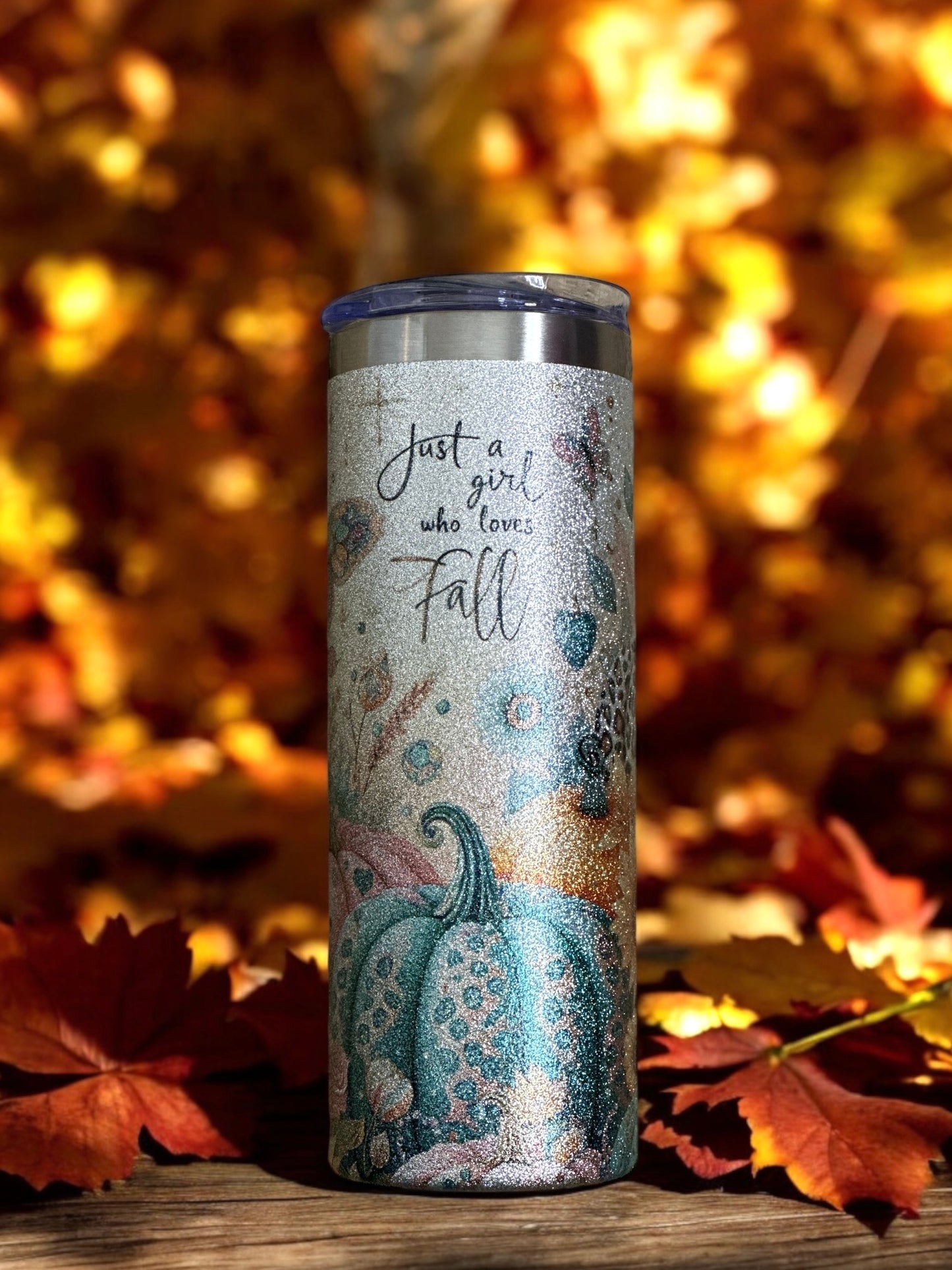 Just a girl who loves fall 20oz glitter tumbler