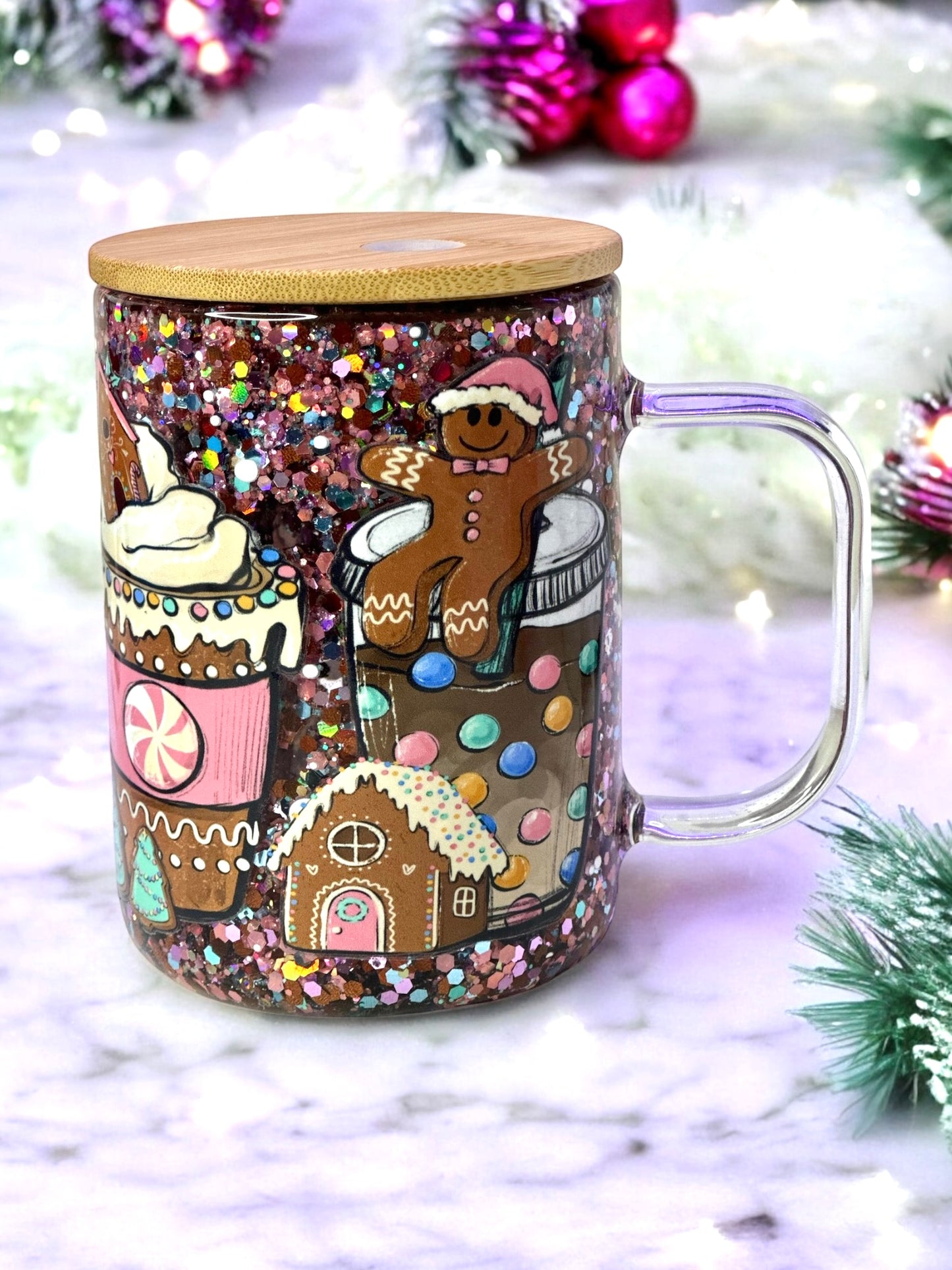 Gingerbread 16oz Glass Tumbler