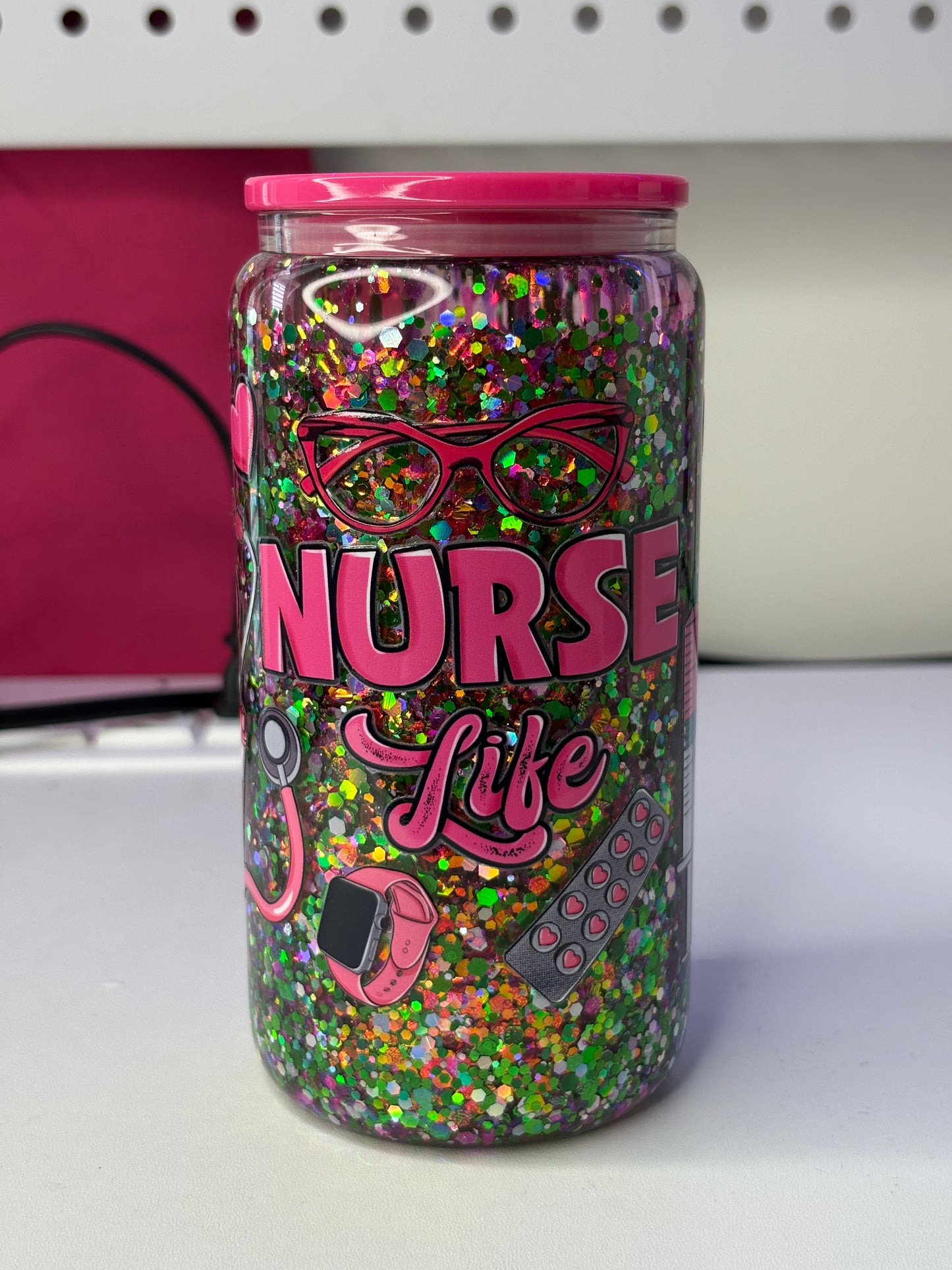 Nurse Life 16oz Glass Snowglobe Cup
