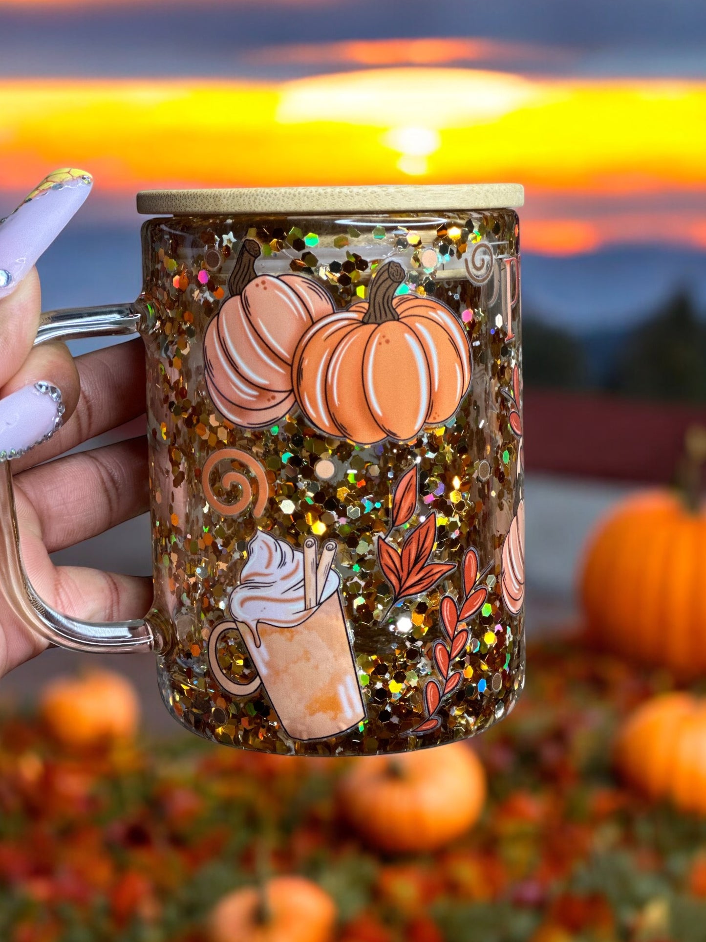 Pumpkin Spice 16oz glass Mug Tumbler