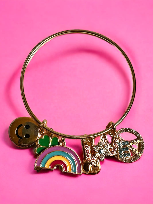 Peace,Love, And Luck Gold Bangle