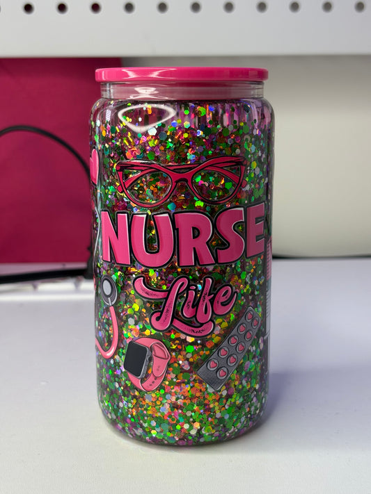 Nurse Life 16oz Glass Snowglobe Cup