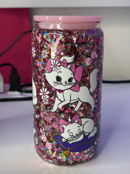 Sassy Cat 16oz Glass Snowglobe Cup ￼￼