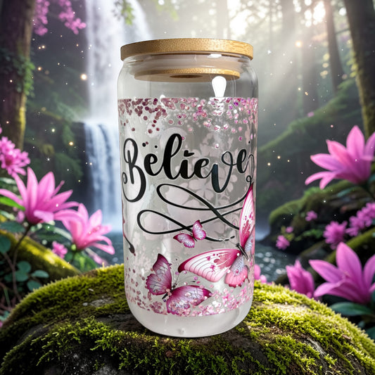 Believe 16oz Glass Cup