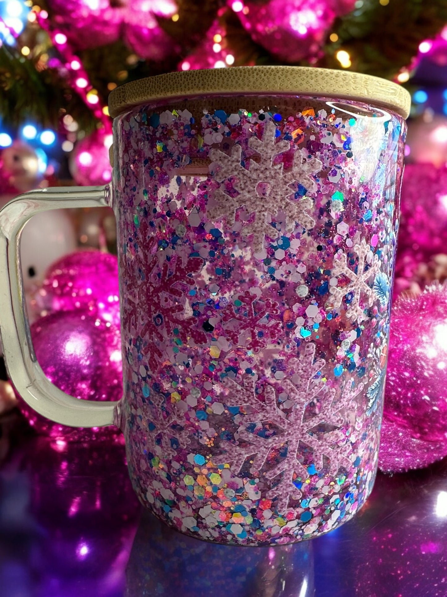 Pink Snowman 16oz Glass Tumbler Mug